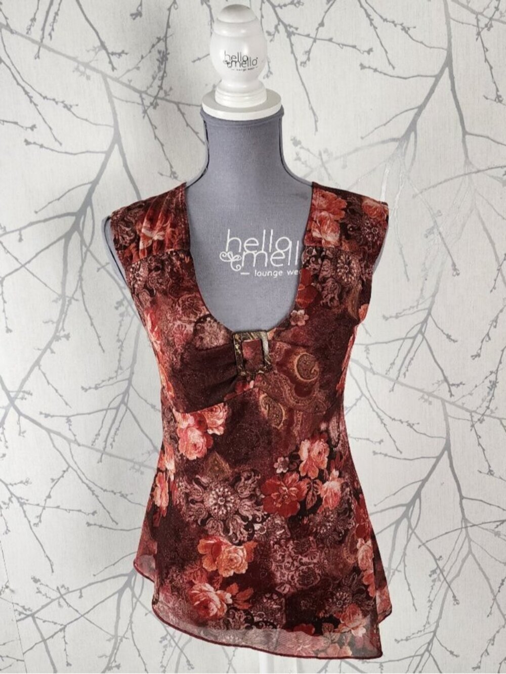 Suzy Shier Red Floral Print Stretch Buckle Y2K Babydoll Tank